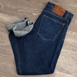 Flint and Tinder Mens Selvedge Rigid Denim Jeans Slim Straight Dark Blue Wash 32